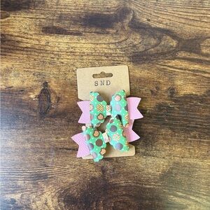 Handcrafted Kids Girl Scouts Pink & Mint Polka Dot Bow Hair Clips